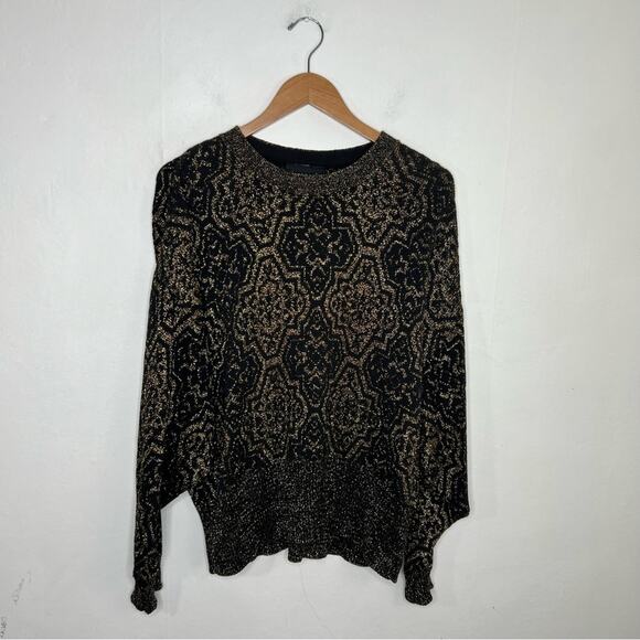 Vintage 80s PIERRE CARDIN Black Gold Metallic Sweater Dolman Sleeve Size Medium - Picture 1 of 12